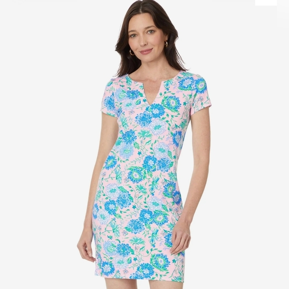 Lilly Pulitzer Women's Sophiletta Dress Cay To My Heart UPF 50+ Blue & Pink Sz M - Picture 2 of 13